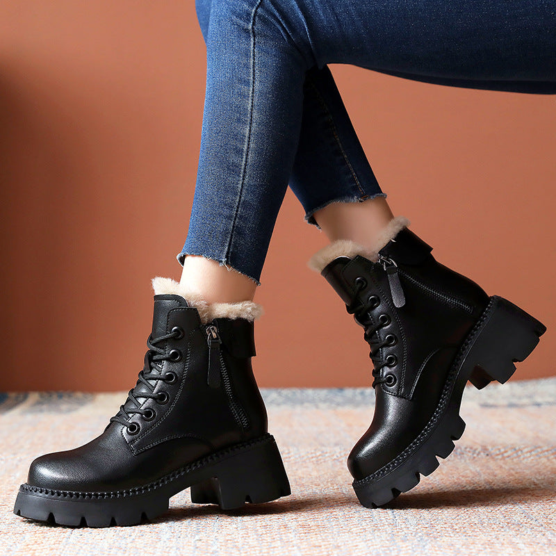 Women's Height Increasing Small Martin Chunky Retro Boots