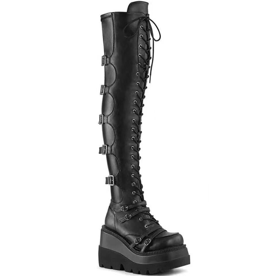 Women's Metal Buckle With Platform High Female Plus Women's Leather Boots