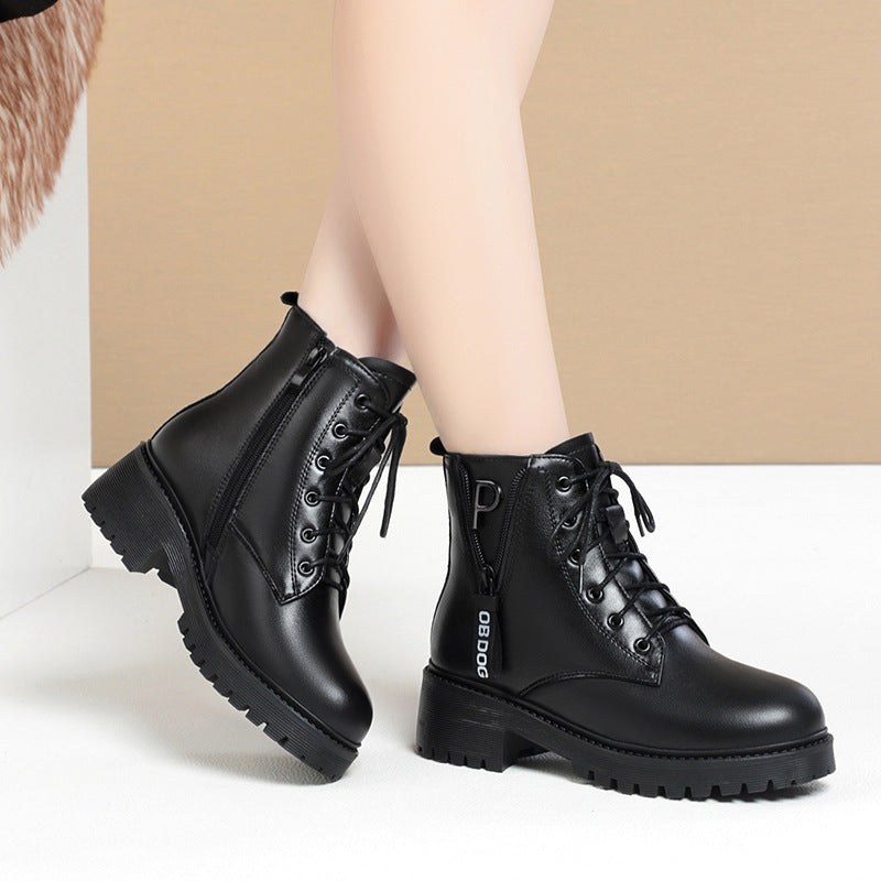 Women's Wool Big Cotton Flat Mid British Boots