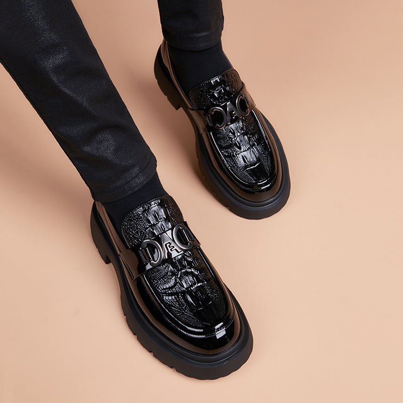 Male Youth British Business Black Platform Leather Shoes