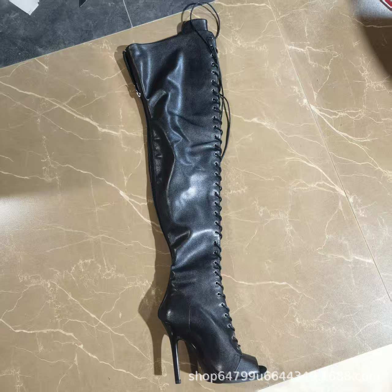 Peep Toe High Booties Latin Dance Dancing Women's Leather Boots