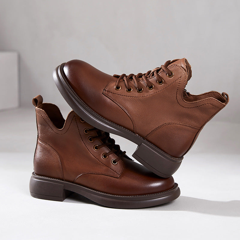 Women's Cowhide Martin Female Fleece-lined Genuine Retro Boots