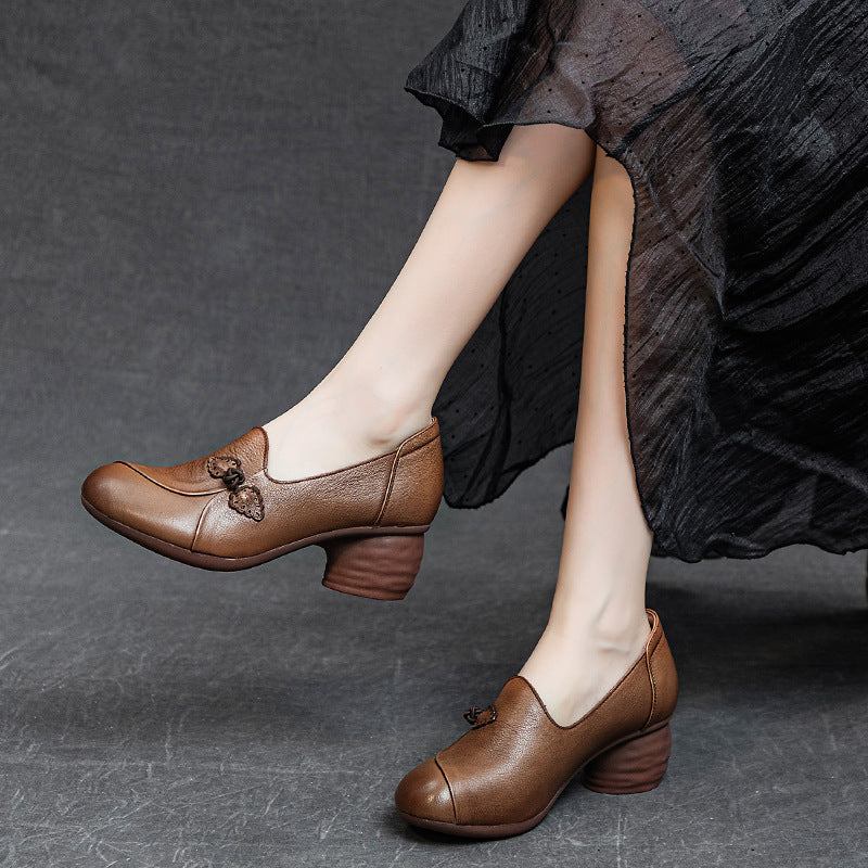 Women's Pumps Thick Mid Soft Bottom Washed First Casual Shoes