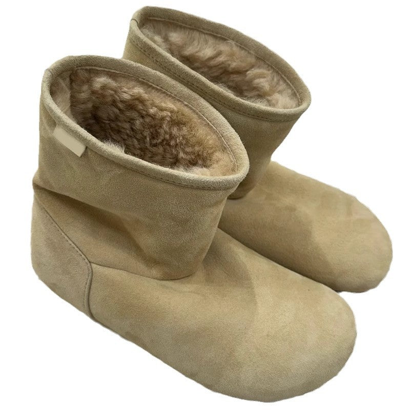 Women's Luo Yi Real Fur Short Round Toe Flat Snow Boots