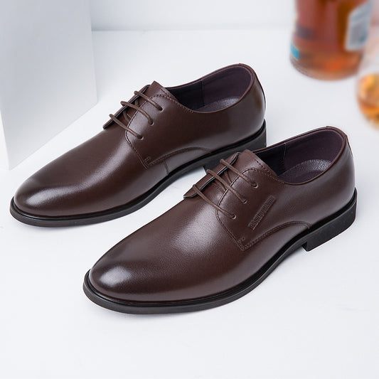 Men's Soft Bottom Surface Round Toe Lace Leather Shoes