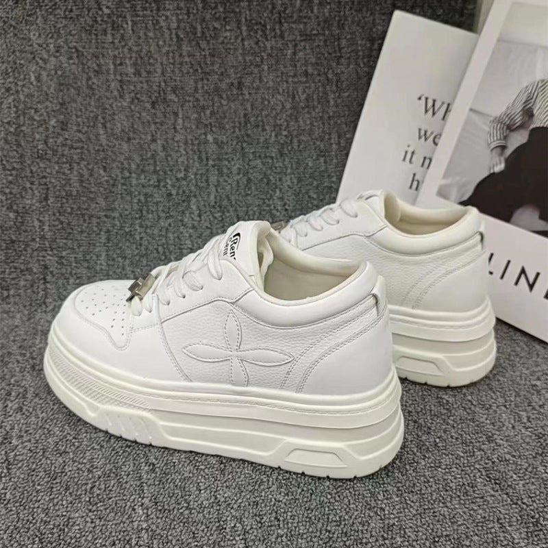 Women's Height Increasing Insole White Spring Small Thick Bottom Casual Shoes