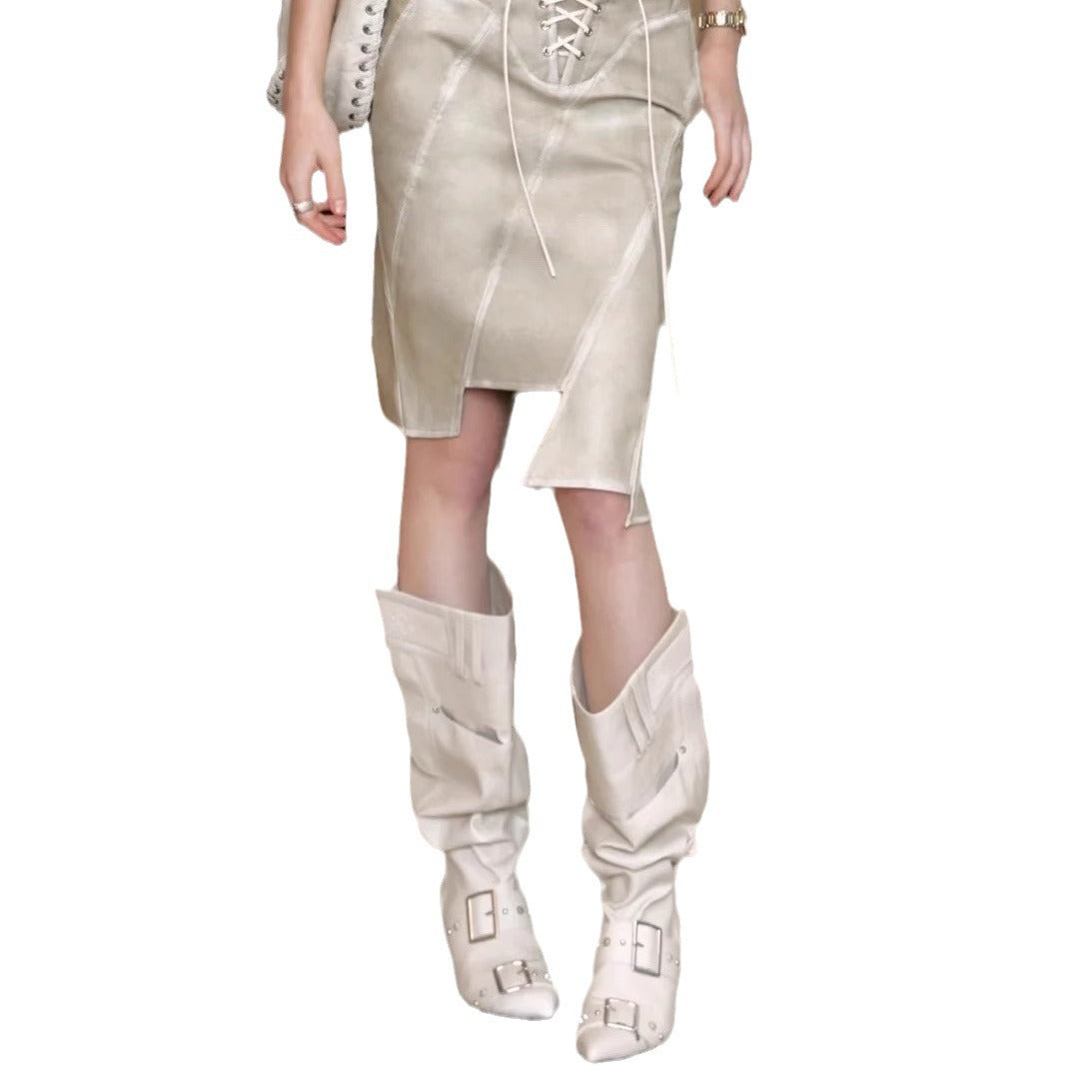 Women's Metal Buckle Big Tube Circumference Pile Women's Shoes
