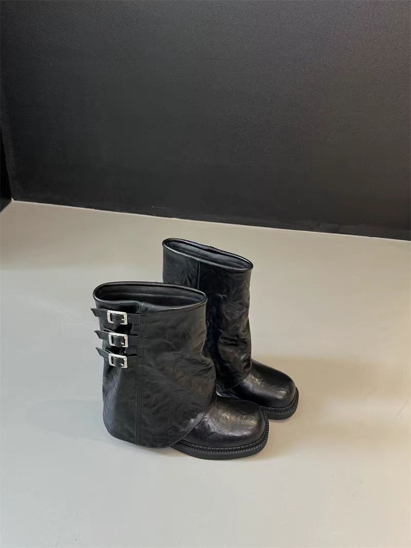 Women's Hot Pleated Pants Pipe Retro British Style Martin Boots