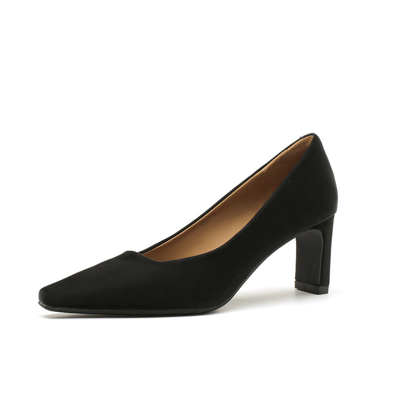Women's Chunky Square Toe Satin High Elegant Women's Fashion Shoes