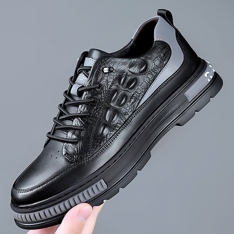 Men's Increasing Insole Spring Crocodile Pattern Sports Fashionable Breathable White Sneakers