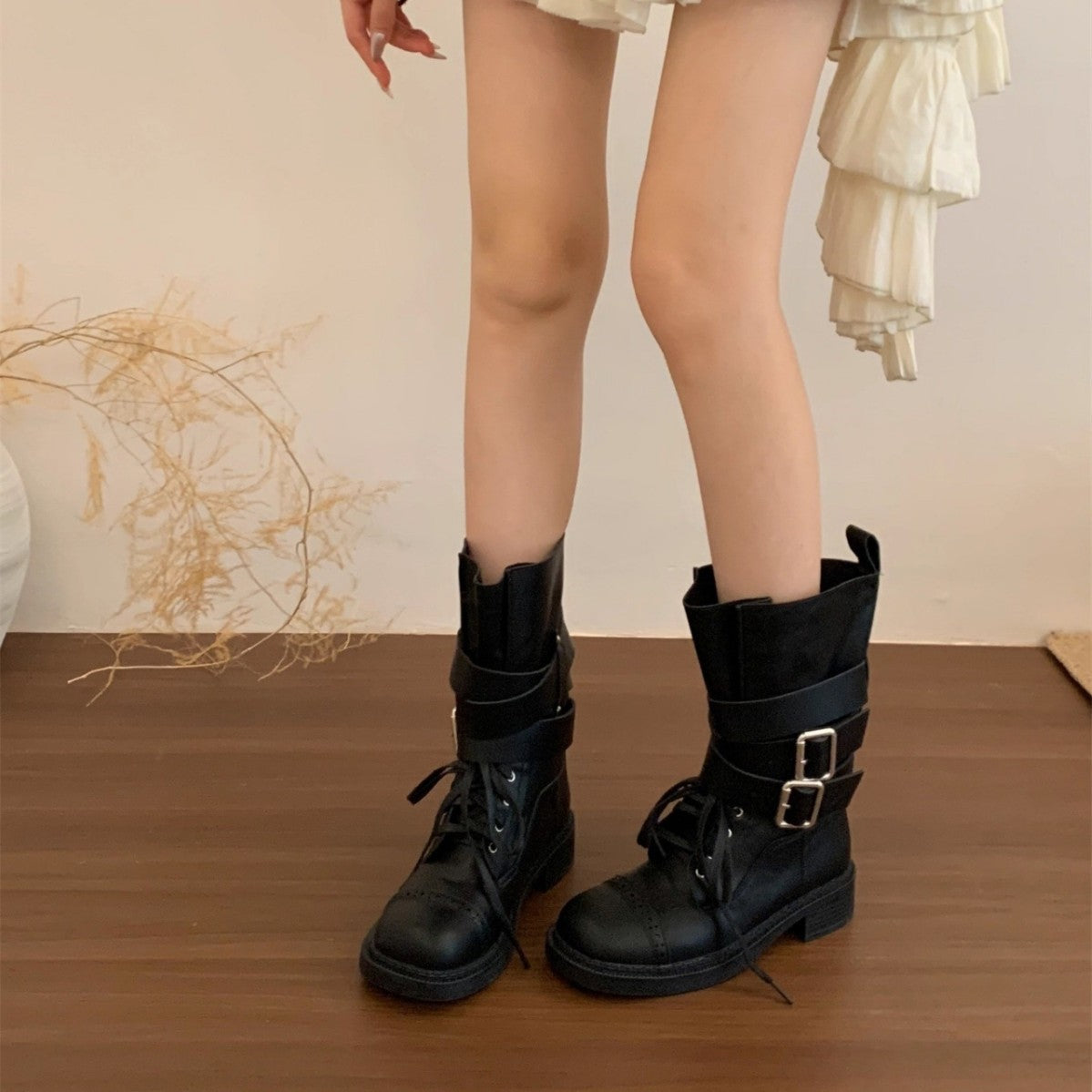 Women's Retro Hot Chunky Martin Pulley Bootie Boots