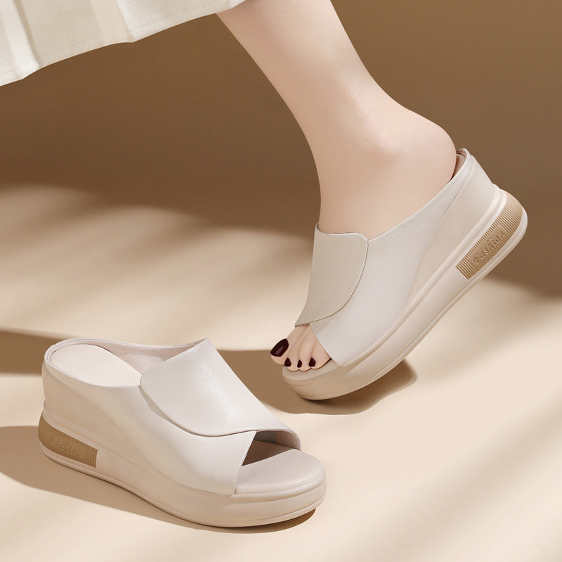 Women's First Layer Cowhide Wedge Summer Fashion Slippers