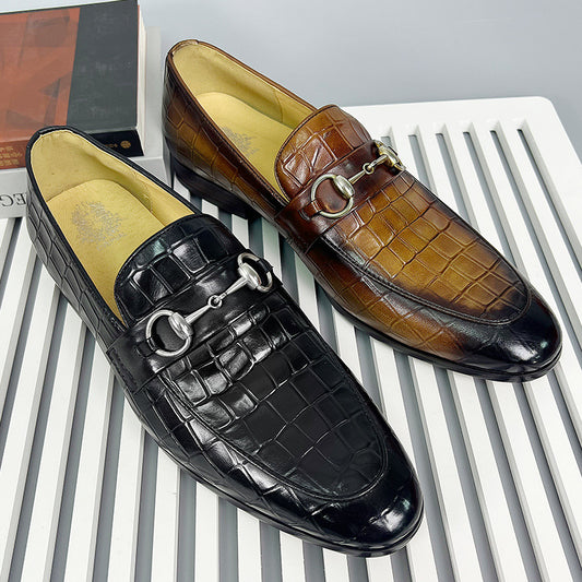 Men's Fashion First Layer Cowhide Stone Pattern Leather Shoes