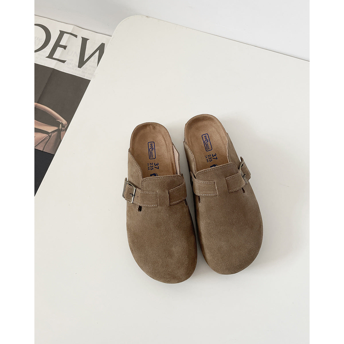 Walnut Genuine Platform Female Outer Wear Slippers