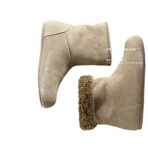 Women's Flat Retro Winter Booties Fleece-lined Warm Ugly Boots