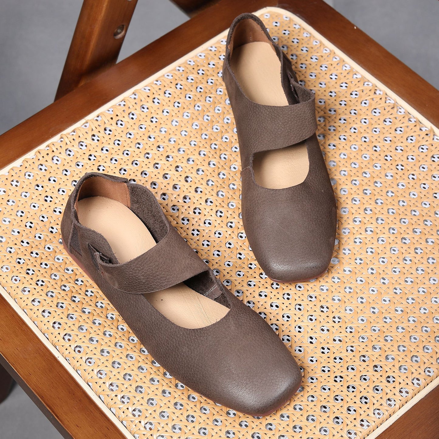 Women's Retro Mori Style Genuine Square Toe Soft Bottom Women's Shoes