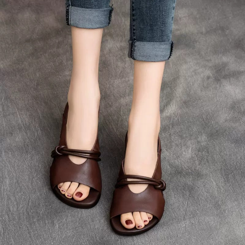 Women's Ethnic Style Vintage Cowhide Handmade Slip-on Open Toe Flat Sandals