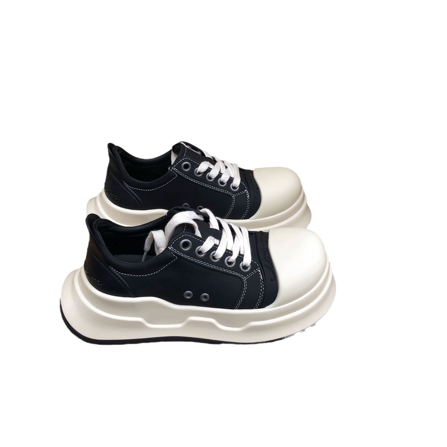 Women's Black White Round Toe Mickey Big Head Ugly Cute Thick Casual Shoes