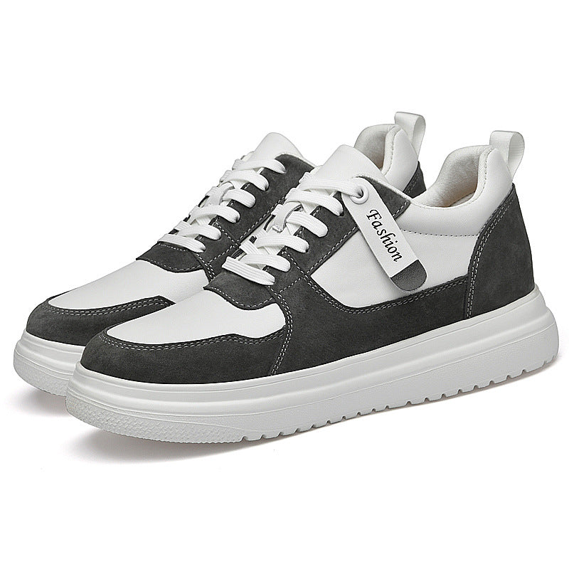 Men's Invisible Height Increasing Insole Fashion Cowhide White Sneakers