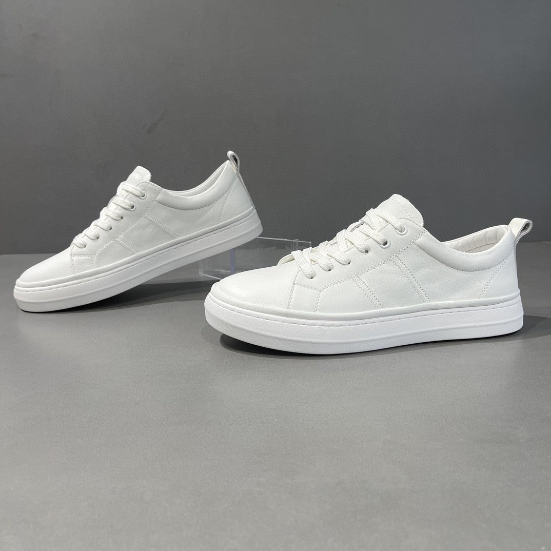 Men's Top Layer Cattlehide Fashion White Summer Genuine Sneakers