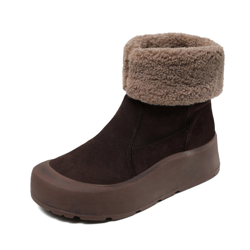 Women's Thick-soled Matte Winter Genuine Two-way Fleece-lined Snow Boots