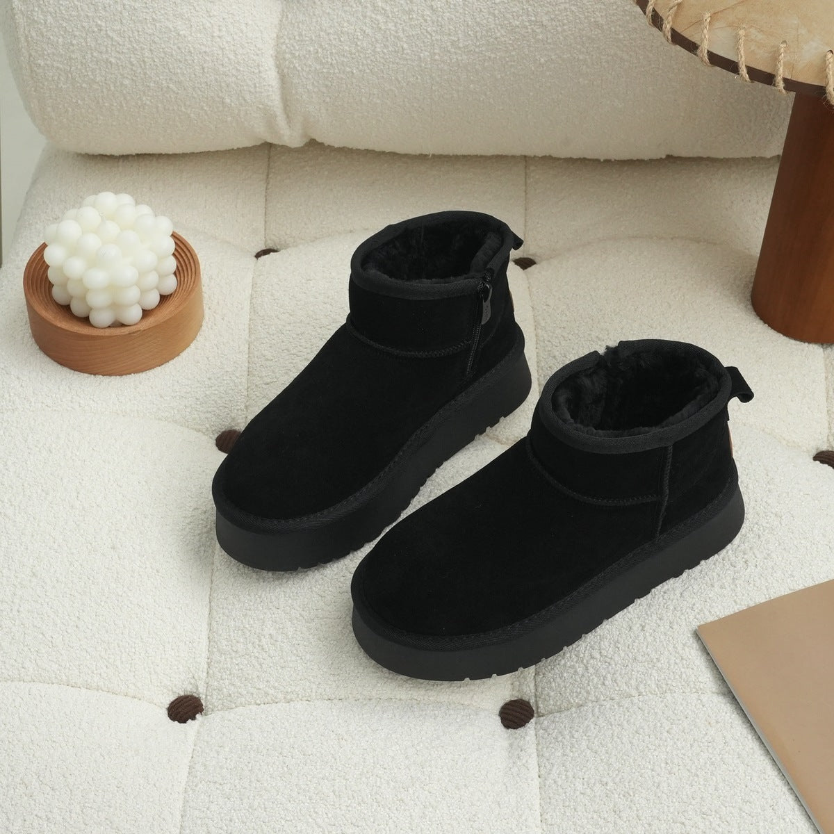 Women's Retro Winter Splash Proof Suede Raise The Bottom Snow Boots