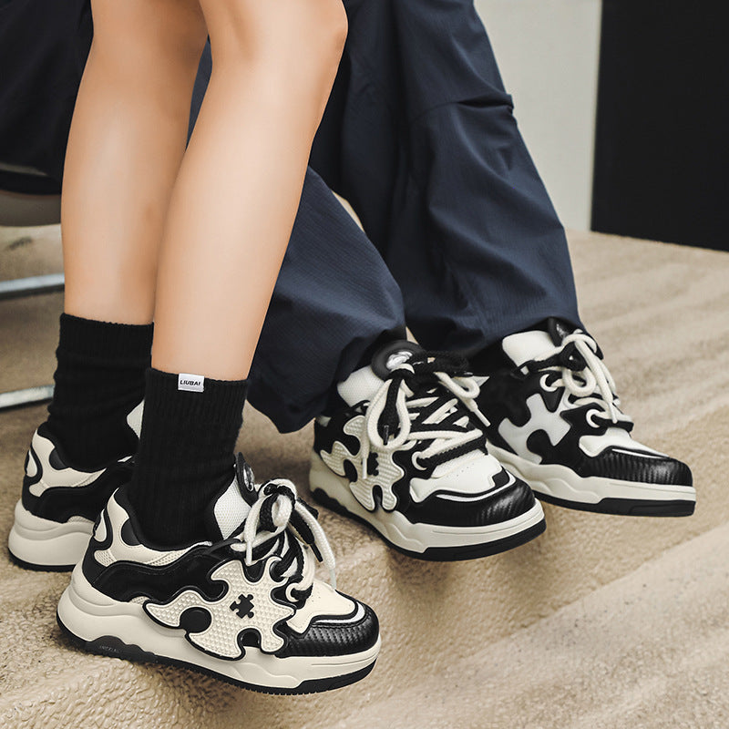 Men's Black White Stitching Board Sports Versatile Bread Sneakers