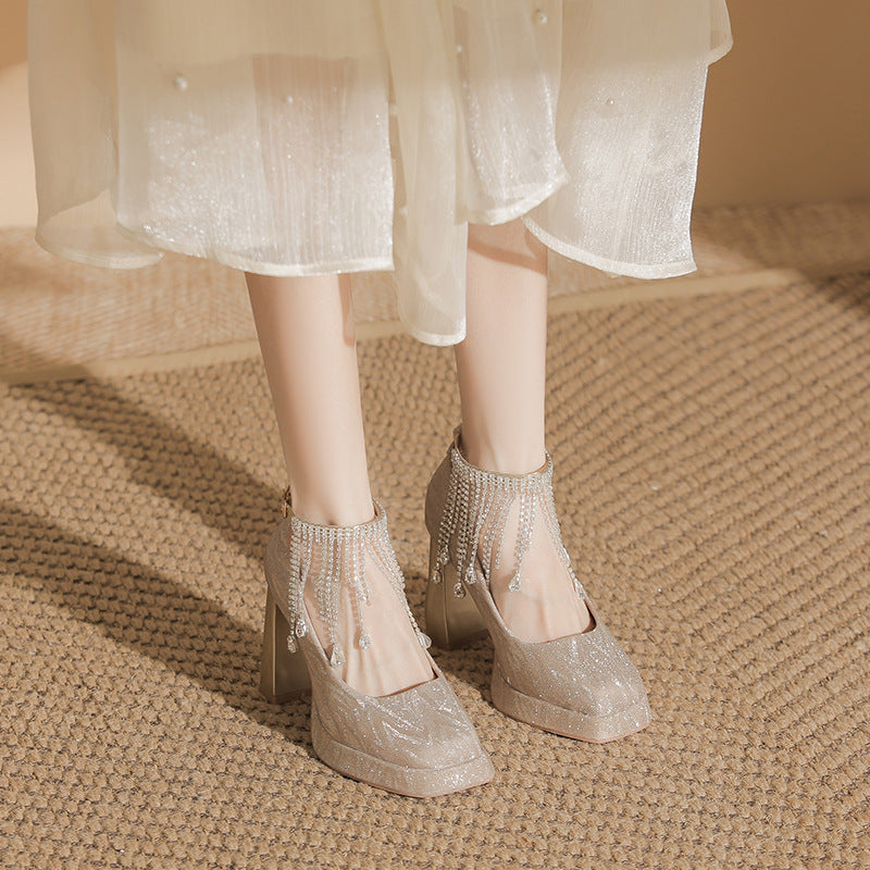 Dress Two-way High Square Toe Low-cut Waterproof Platform Women's Fashion Shoes