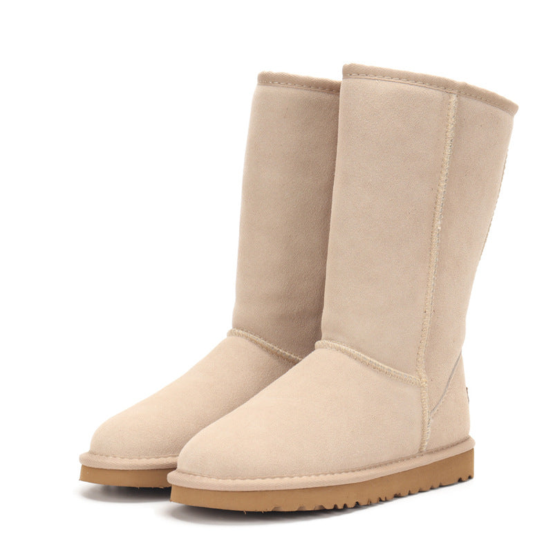Women's & Men's Genuine High Plus Size Long Beige Snow Boots