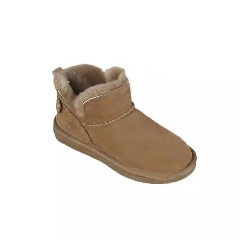 Women's Fur Integrated Fleece-lined Short Low Top Snow Boots