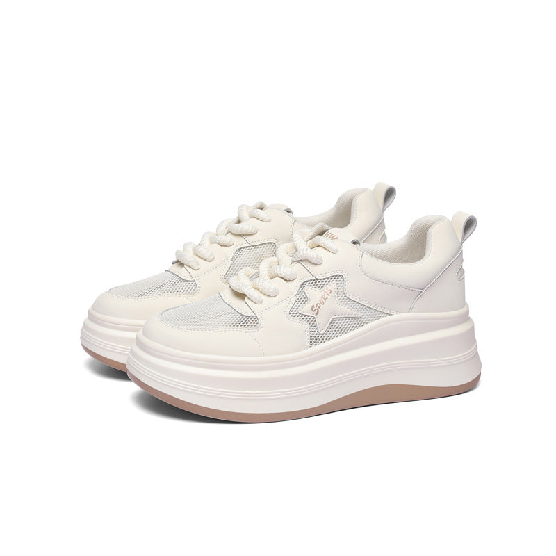 Women's Gold Silk Rabbit White Dad Spring Sneakers