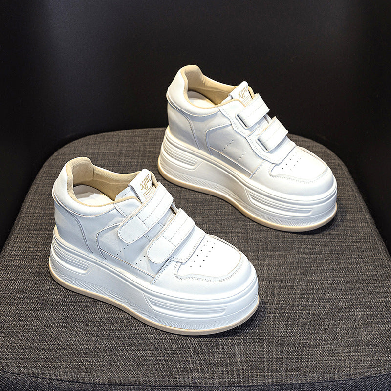 Women's Height Increasing Lightweight Velcro White Preppy Casual Shoes