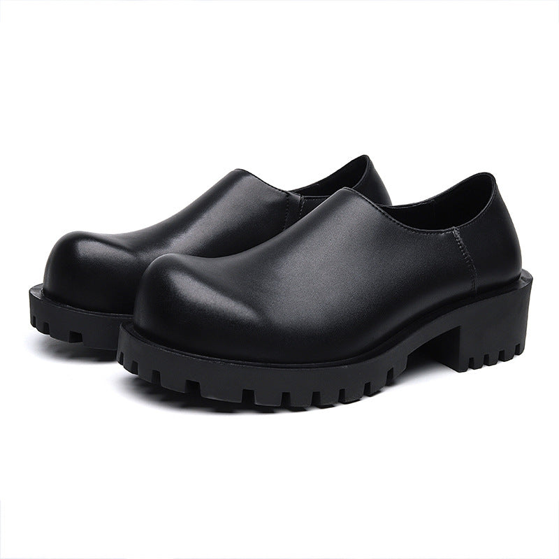 Men's Spring Round Toe Slip-on Platform Low Leather Shoes