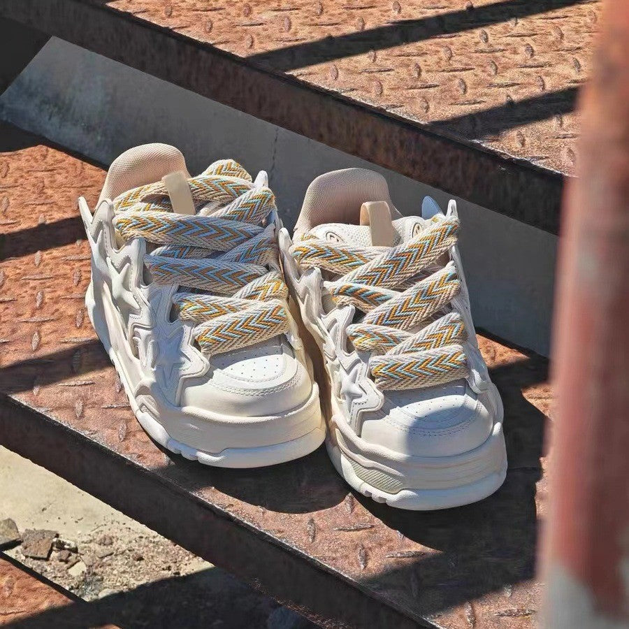 Men's Cream Bread Star Height Increasing Couple Sneakers