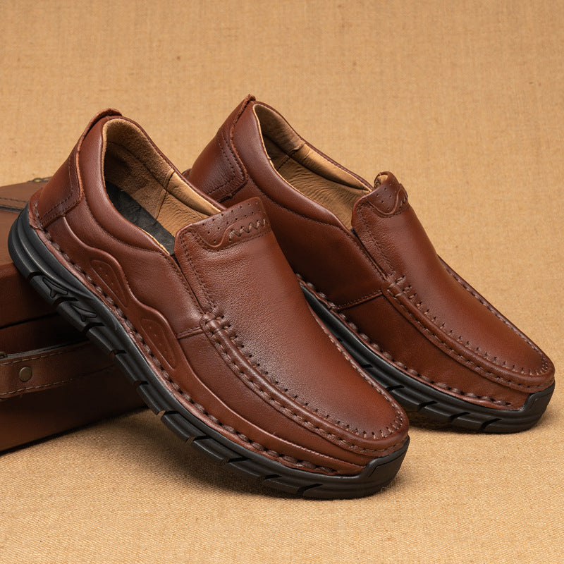 Men's First Layer Cowhide Soft Bottom Slip On Leather Shoes