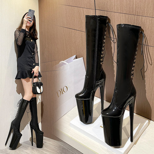 Women's & Men's Ge Super High Fashion Sexy Large Size Patent Pole Boots