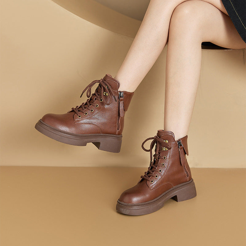 Women's Autumn Genuine Retro Martin Korean Double-sided Women's Leather Boots
