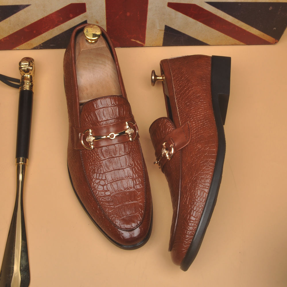 Men's British Pointed Crocodile Pattern Summer Versatile Breathable Genuine Doug Height Men's Casual Leather Shoes