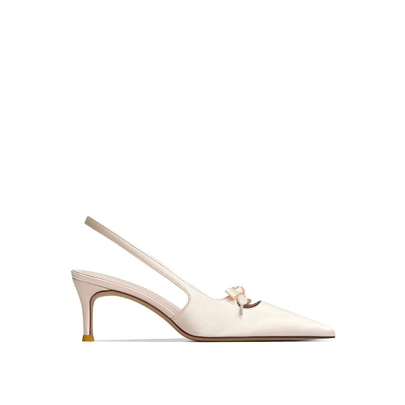 Women's Summer Pink Fairy Style Bow Niche French Satin Heels