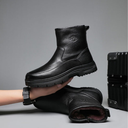 Men's Winter Thick-soled Martin Black Versatile Fleece-lined Snow Boots