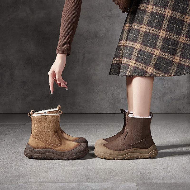 Women's Wool Round Head Thick Bottom High Side Zip Snow Boots