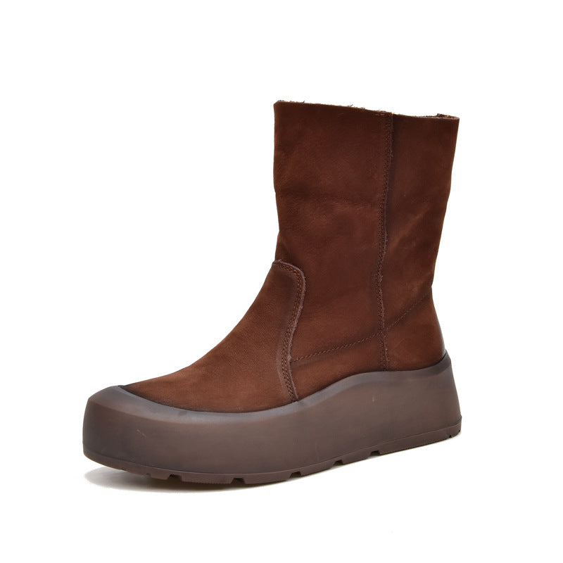 Women's Cattlehide Surface For Retro Leisure Pump Two-way Boots
