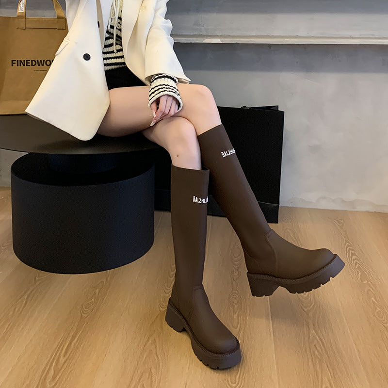 Women's Plus Size Letter Thick Leg Big Tube Circumference Knight Boots