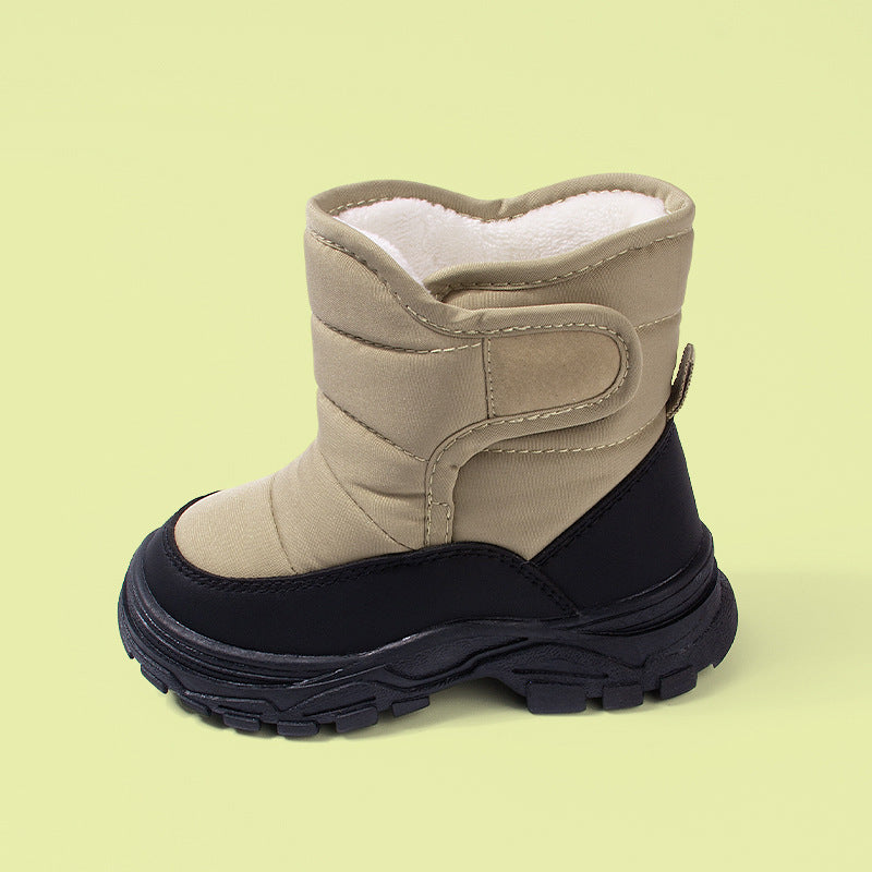 Children's Velcro Fleece-lined Leisure Medium Big Cold Sticky Warm Slugged Kid's Snow Boots
