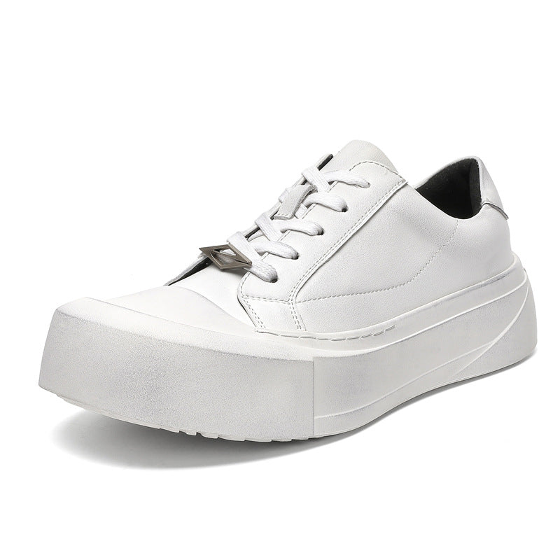 Men's White Thick-soled High-rise Distressed Commuter Derby Leather Shoes