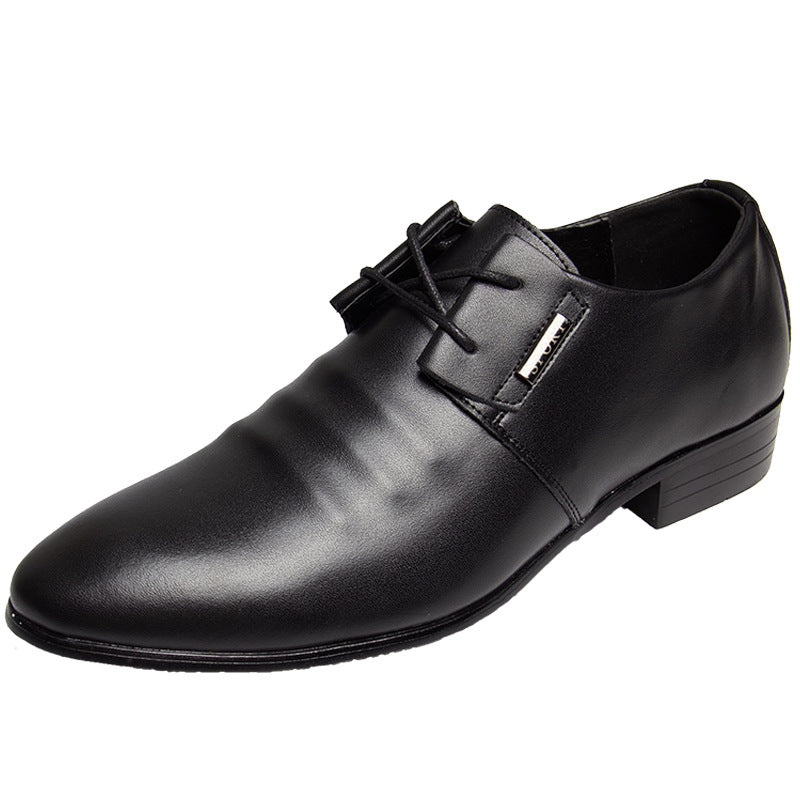 Men's Increasing Insole Genuine Pointed British Style Business Leather Shoes