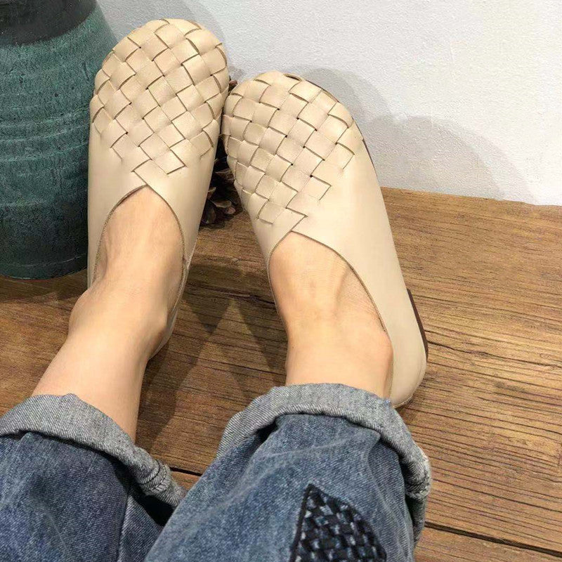 Women's Genuine Pumps Vintage Round Toe Flat Men's Shoes