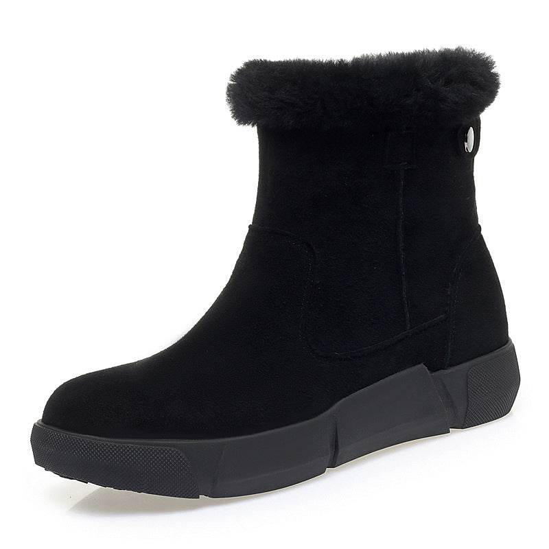 Women's Cattlehide Fashion Bootie Winter Fleece-lined Thickened Wool Women's Shoes