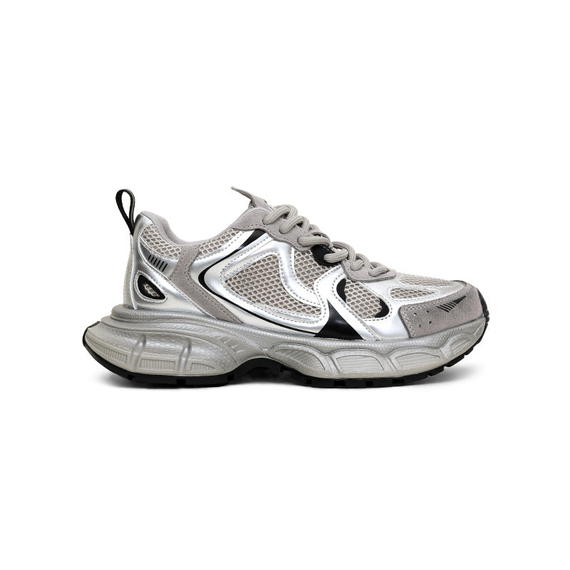 Women's Thick Sole Increased Sier Gray Lace Up Daddy Sneakers