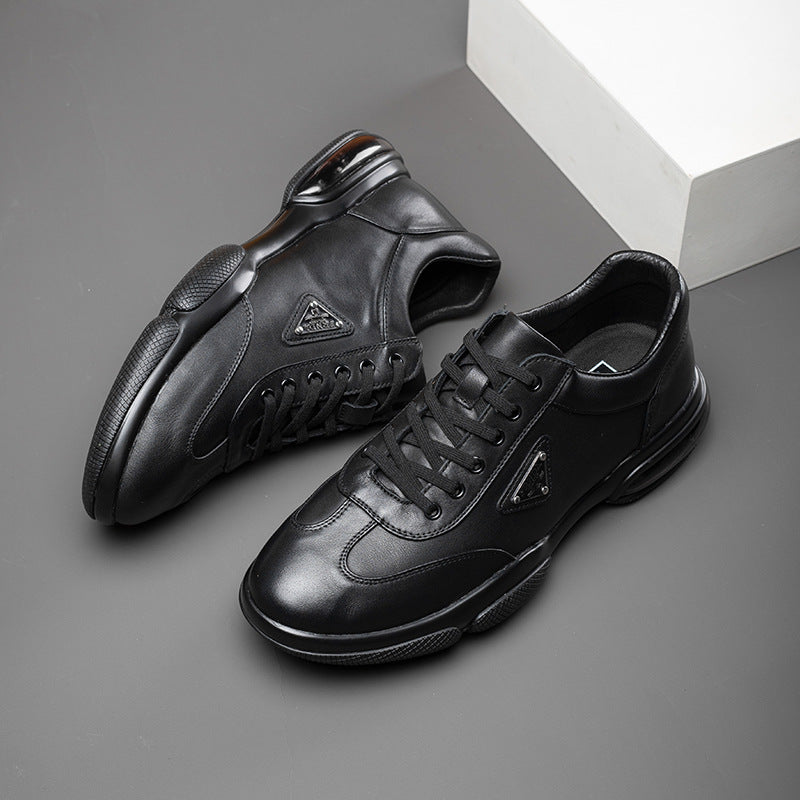 Toe Air Cushion Sports Black Trendy Leather Shoes